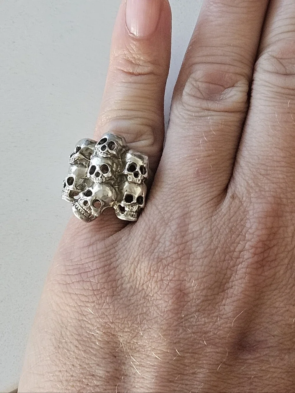 Vintage Sterling Silver 13 Skull Pile Cluster Graveyard Biker Mens Ring Size 10
